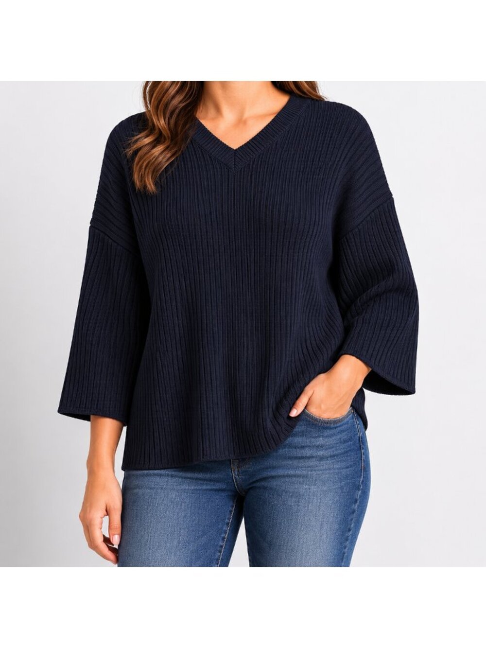 Zara Black Oversized Ribbed V-Neck Sweater - XS/Small